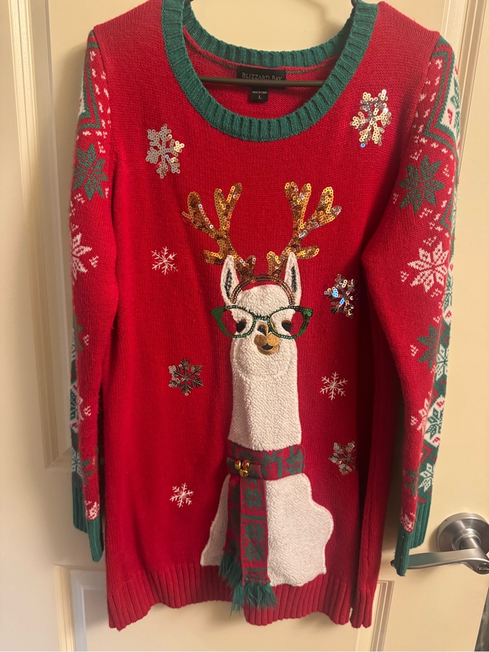 BLIZZARD BAY Red Holiday Llama Sequin Sweater
